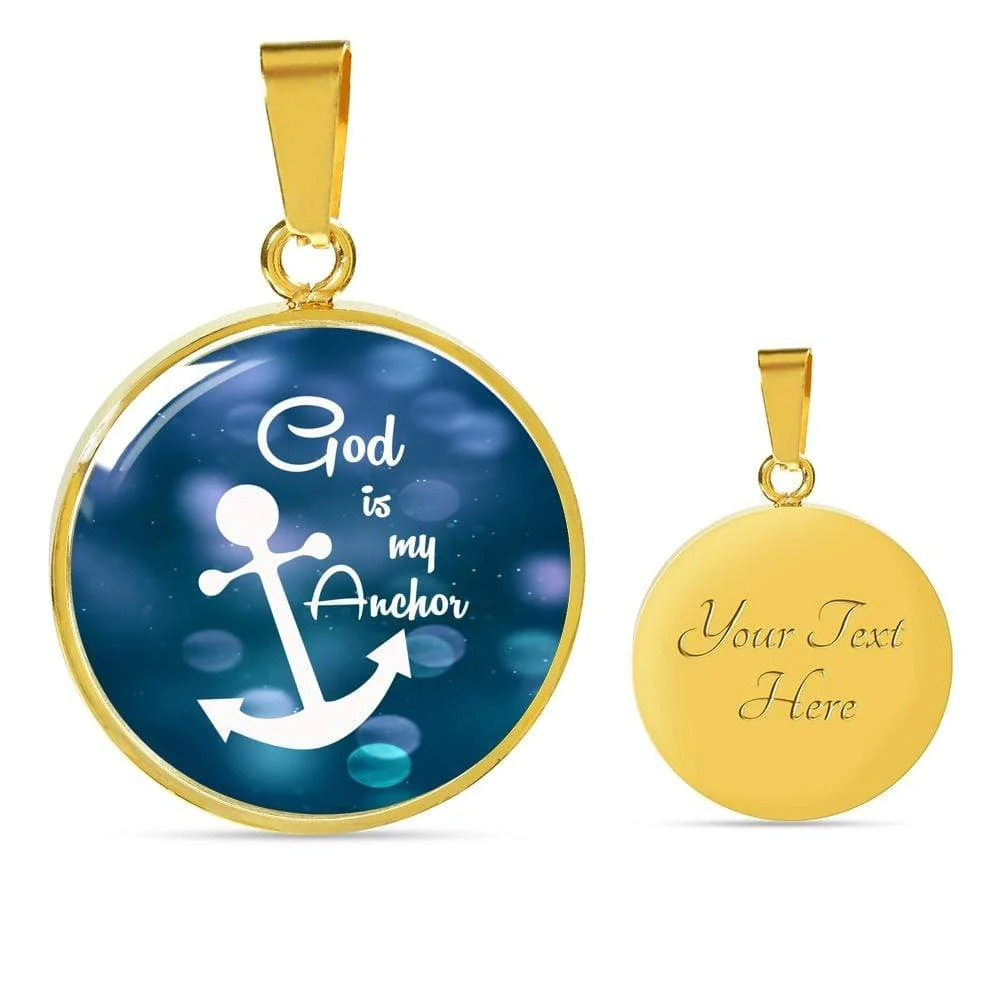 God Is My Anchor Personalized Engraved Gold Circle Necklace Custom Name Date Gi